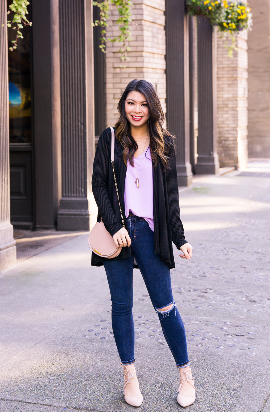 Gibson x Living In Yellow Collection, Reagan V-Neck Drop Back Top, Claire Cardigan, casual outfit ideas, spring style, petite fashion blog, Seattle blogger Just A Tina Bit