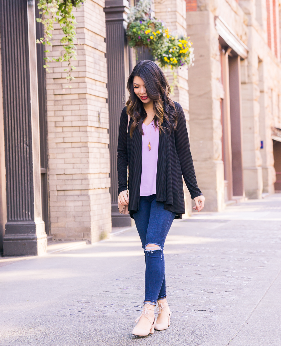 Gibson x Living In Yellow Collection, Reagan V-Neck Drop Back Top, Claire Cardigan, casual outfit ideas, spring style, petite fashion blog, Seattle blogger Just A Tina Bit