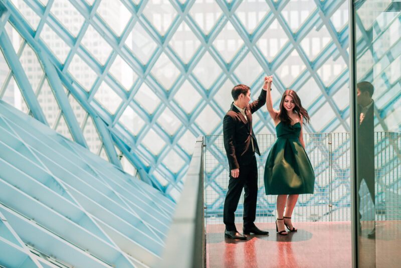 Seattle engagement photos at Seattle Public Library, Seattle fashion blogger Just A Tina Bit, Seattle holiday shoot, couples shoot, couples session